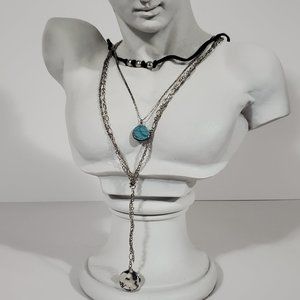 Black, Silver and Turquoise Layered Necklace